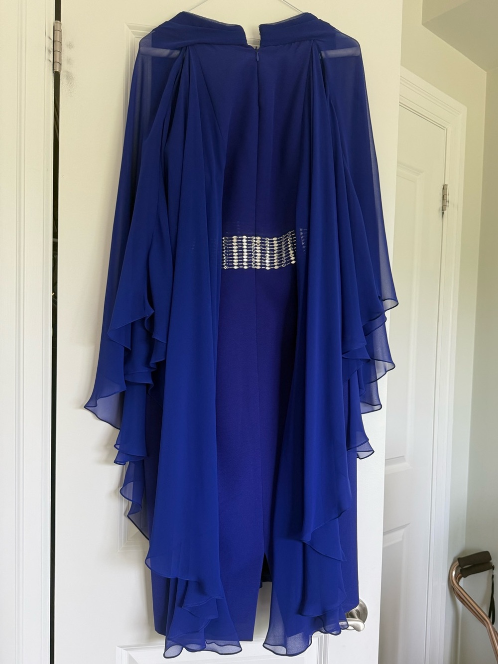 Elegant Royal Blue Evening Dress with built in Sheer Cape. Vintage 90s